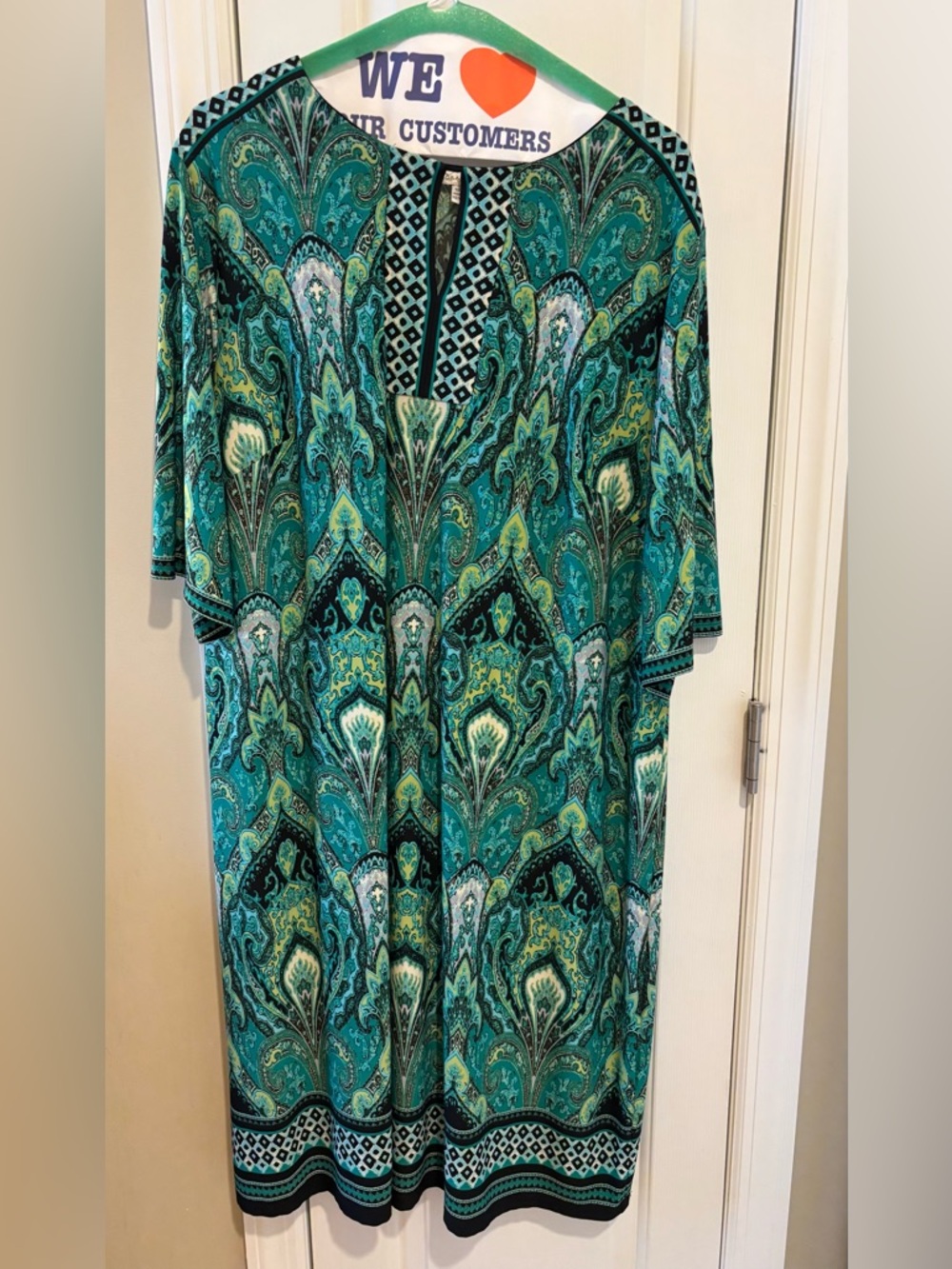 Sandra Darren Green and Black Paisley Sheath Dress